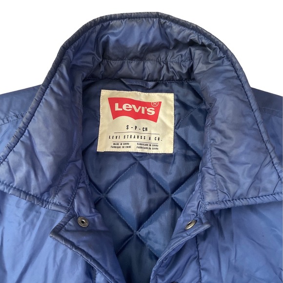 Levi's Relaxed Fit Lightweight‎ Padded Jacket Small Blue Snap Trucker Coat - Picture 4 of 10